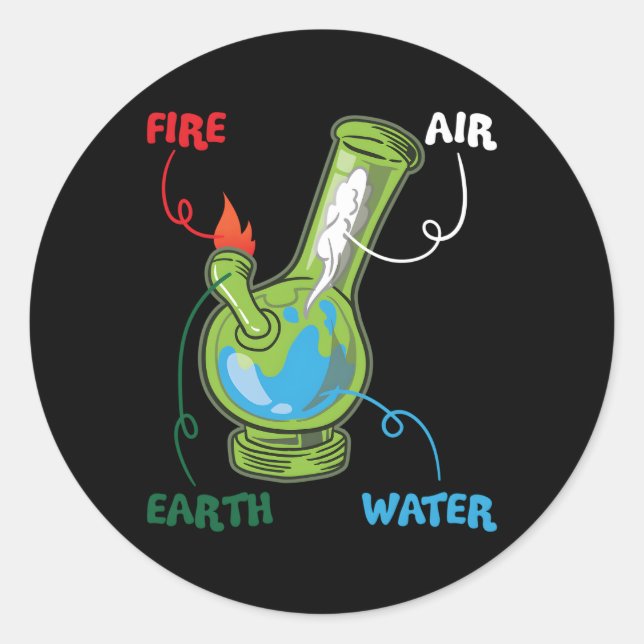 Sticker Rond Bong Elets Feu Eau Eh Air Thc Weight Fumer Anat (Devant)