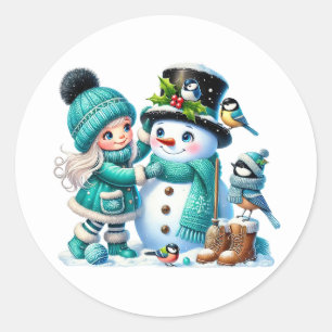 Sticker Rond Bonhomme de neige