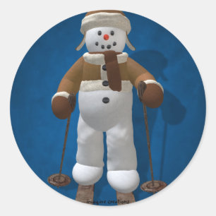 Sticker Rond Bonhomme de neige de cru de ski