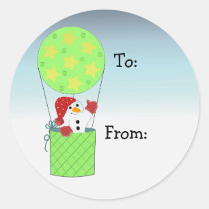 Sticker Rond Bonhomme de neige en montgolfière