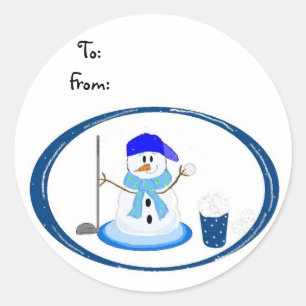 Sticker Rond Bonhomme de neige golfeur