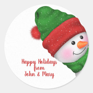 Sticker Rond bonhomme de neige mignon en flocons de neige pour 
