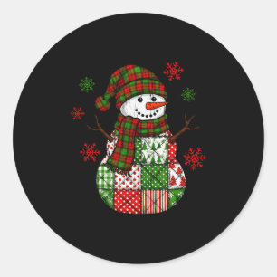 Sticker Rond Bonhomme de neige patchwork, Noël drôle rétro