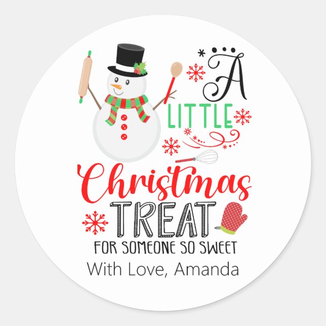 Sticker Rond Bonhomme de neige préparant une petite gâterie de  (Devant)