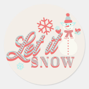 Sticker Rond Bonhomme de neige rétro Laissez la neige Noël Clas