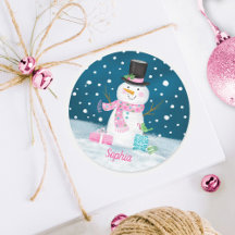 Bonhomme de neige rose personnalisé pour Noël