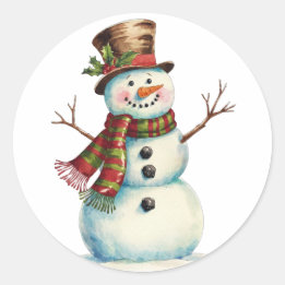 Sticker Rond Bonhomme de neige vintage