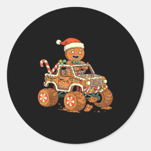 Sticker Rond Bonhomme en pain d'épice de Noël conduisant un cam