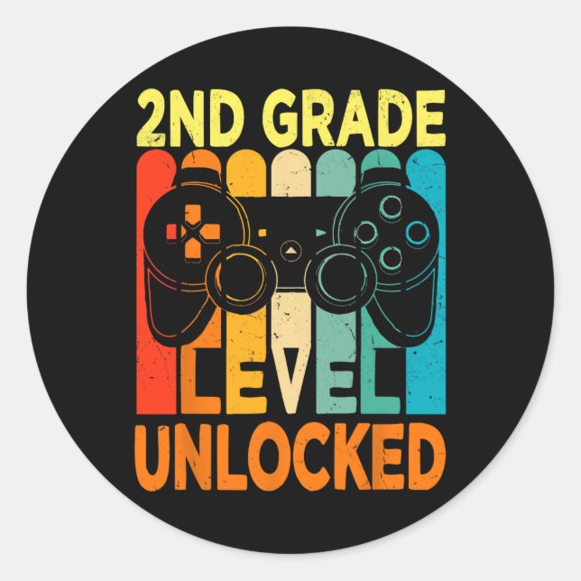 Sticker Rond Bonjour 2e année Jeu vidéo déverrouillé Retour à (Devant)