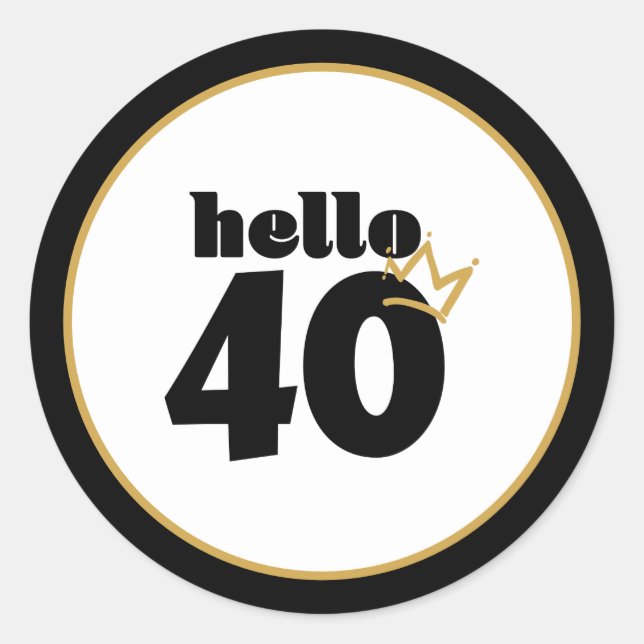 Sticker Rond Bonjour 40 Jalons Anniversaire Couronne d'or noir (Devant)