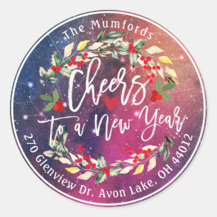 Sticker Rond Bonjour à Nouvel An Joyeux Noël Adresse florale