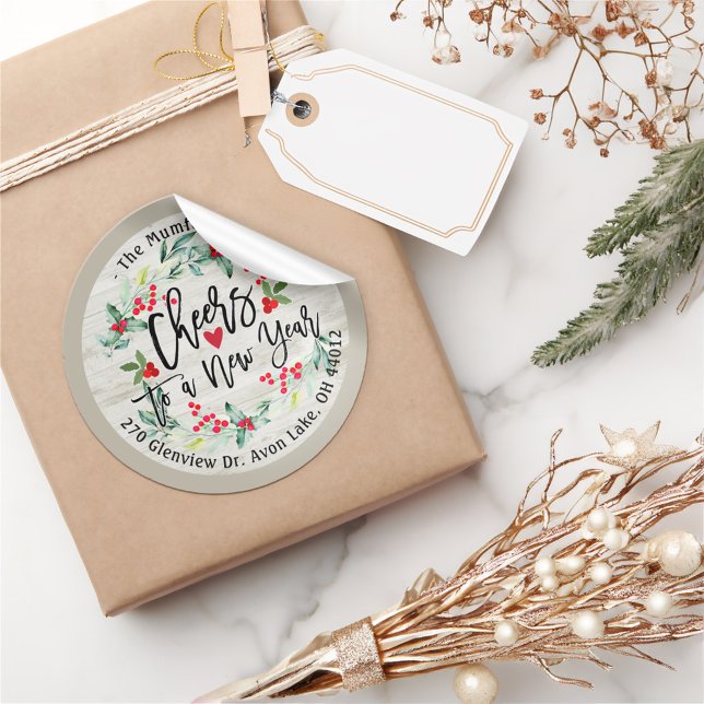 Sticker Rond Bonjour à Nouvel An Joyeux Noël Adresse florale (Créateur téléchargé)