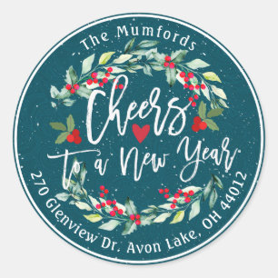 Sticker Rond Bonjour à Nouvel An Joyeux Noël Adresse florale