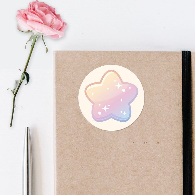 Sticker Rond Bonjour Bébé Arc En Ciel Et Étoiles Pastel (Créateur téléchargé)