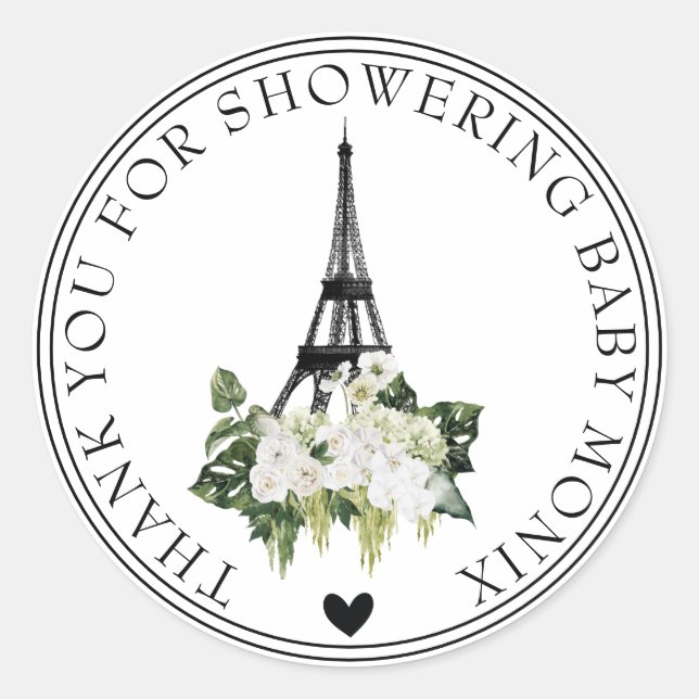 Sticker Rond Bonjour Bebe Paris Baby shower Floral Blanc França (Devant)