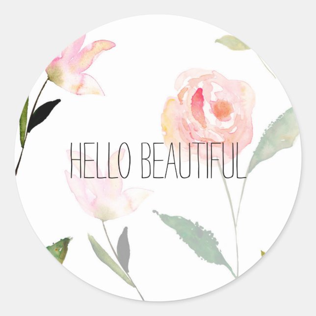 Sticker Rond Bonjour belle aquarelle Floral (Devant)