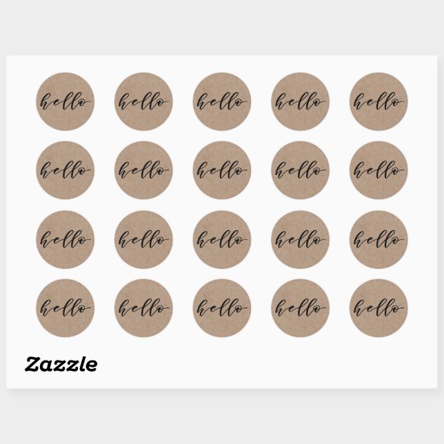 Sticker Rond "Bonjour" Belle Typographie Script Rustique Kraft (Feuille)