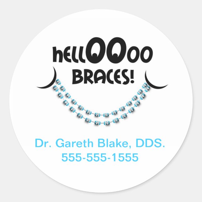 Sticker Rond Bonjour Braces bleu Orthodontiste Patient Personna (Devant)