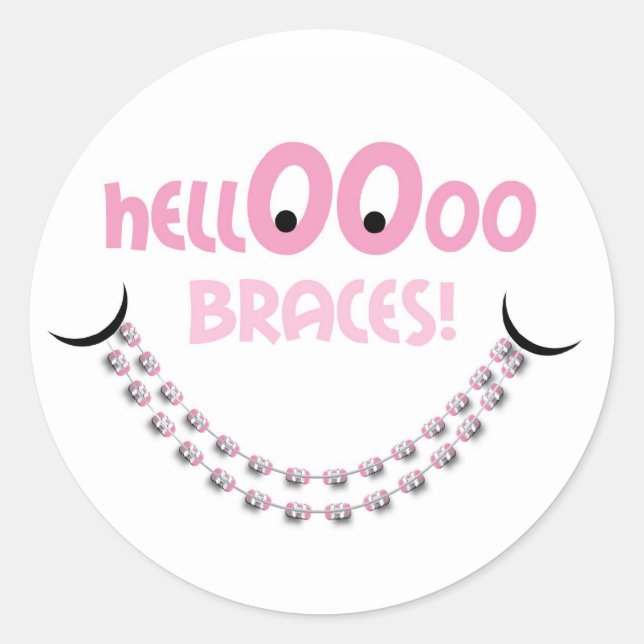 Sticker Rond Bonjour Braces Rose (Devant)