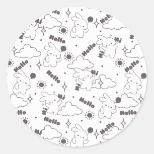 Sticker Rond Bonjour, C'est l'heure du lapin avec la ligne Duo