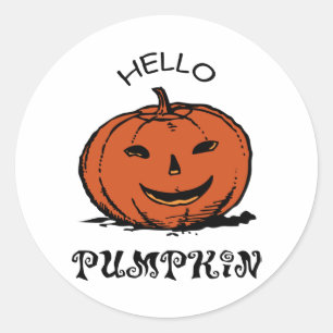 Sticker Rond Bonjour citrouille jack-o-lanterne illustration, N