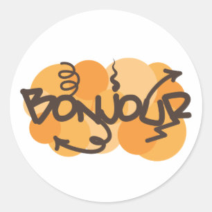 Sticker Rond Bonjour en français le graffiti de Bonjour