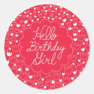 Sticker Rond Bonjour Fille d'Anniversaire - Tulipe Rouge