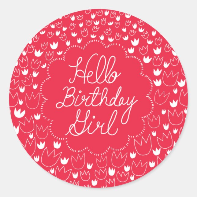 Sticker Rond Bonjour Fille d'Anniversaire - Tulipe Rouge (Devant)
