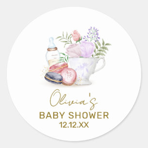 Sticker Rond Bonjour Floral Macarons Milk Tea Baby shower