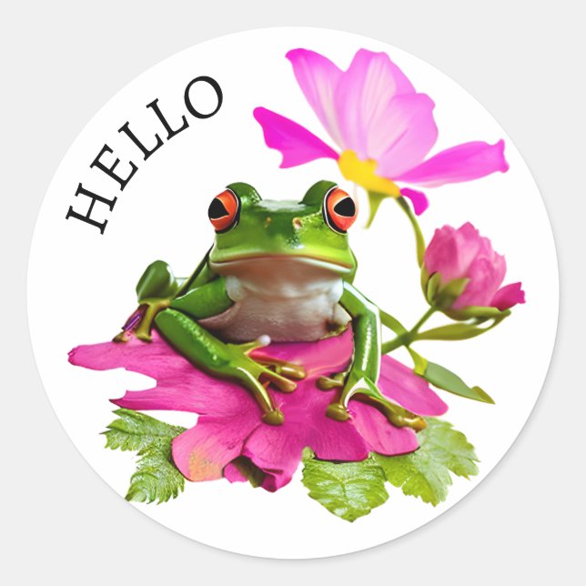 Sticker Rond Bonjour ! Grenouille mignonne ou crapaud sur les f (Devant)