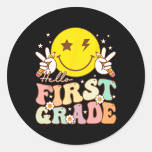 Sticker Rond Bonjour Hippie de première année visage souriant 1