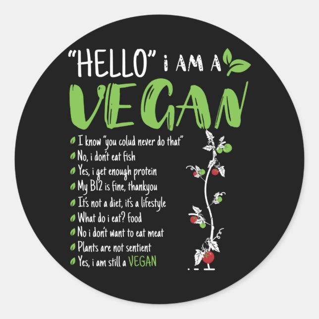 Sticker Rond Bonjour, je suis Vegan (Devant)
