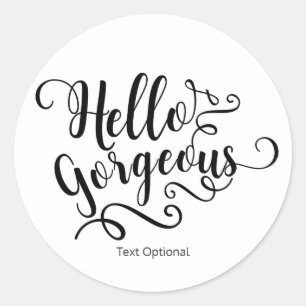 Sticker Rond Bonjour Magnifique Typographie Calligraphie Person