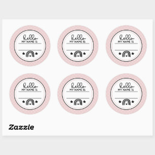 Sticker Rond Bonjour mon nom est arc-en-ciel et pois jalon