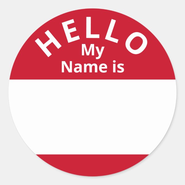 Sticker Rond Bonjour Mon nom est rouge et blanc Nom Balise Stic (Devant)