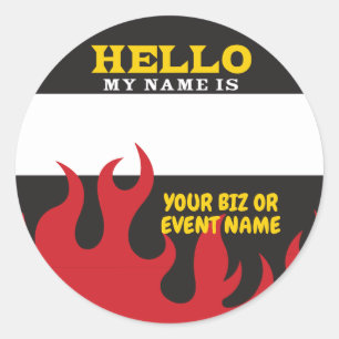 Sticker Rond Bonjour nom tag pour événement barbecue avec flamm