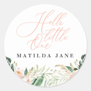 Sticker Rond Bonjour petit une faire-part de naissance florale