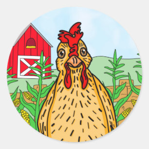 Sticker Rond Bonjour poulet Dessin de dessin animé mignon