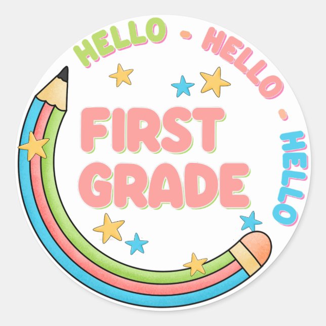 Sticker Rond Bonjour première année de retour à l'école (Devant)