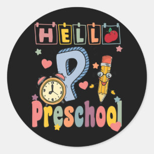 Sticker Rond Bonjour Préscolaire Rétro Enseignant Enfants Fille