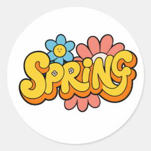 Sticker Rond Bonjour Printemps   avec Classique Floral Rond Fra