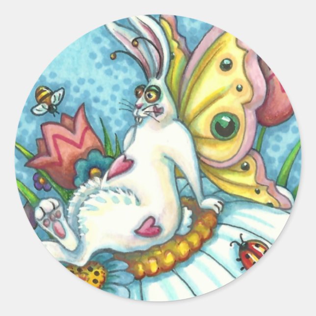 STICKER ROND BONJOUR PRINTEMPS FLUTTERBUN RABBIT, FUNNY BUNNY F (Devant)