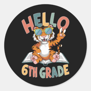 Sticker Rond Bonjour sixième année Tiger Lover Retour à l'école