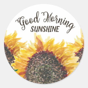 Sticker Rond Bonjour soleil jaune brun tournesols