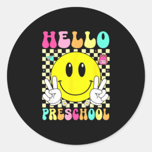 Sticker Rond Bonjour sourire rétro visage de maternelle retour