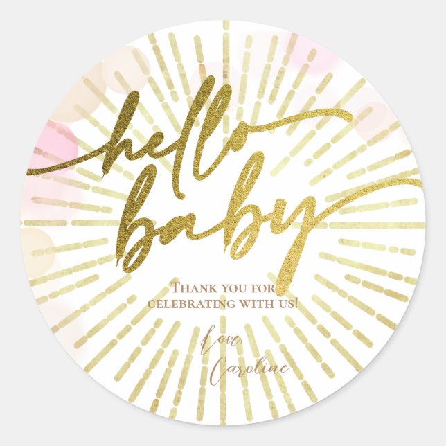 Sticker Rond Bonjour Sunshine Boho Moderne Happy Baby Girl Douc (Devant)