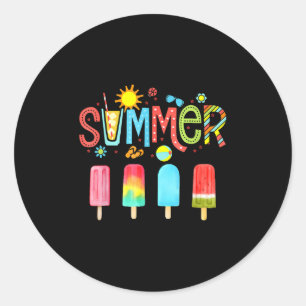 Sticker Rond Bonjour Vacances Été Glace Crème Popsicle Ice Loll