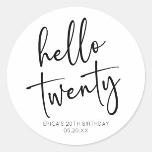 Sticker Rond Bonjour Vingt Minimaliste 20e fête d'anniversaire