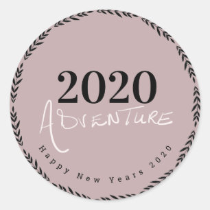 Sticker Rond Bonne année 2020 lettrage à la main script favori