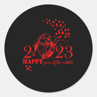 Sticker Rond Bonne Année 2023 Année Du Signe Zodiaque Rabbit